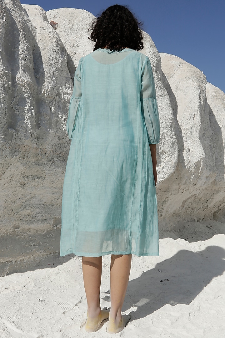 Turquoise Chanderi Embroidered Summer Dress  by TATWA at Pernia's Pop Up Shop