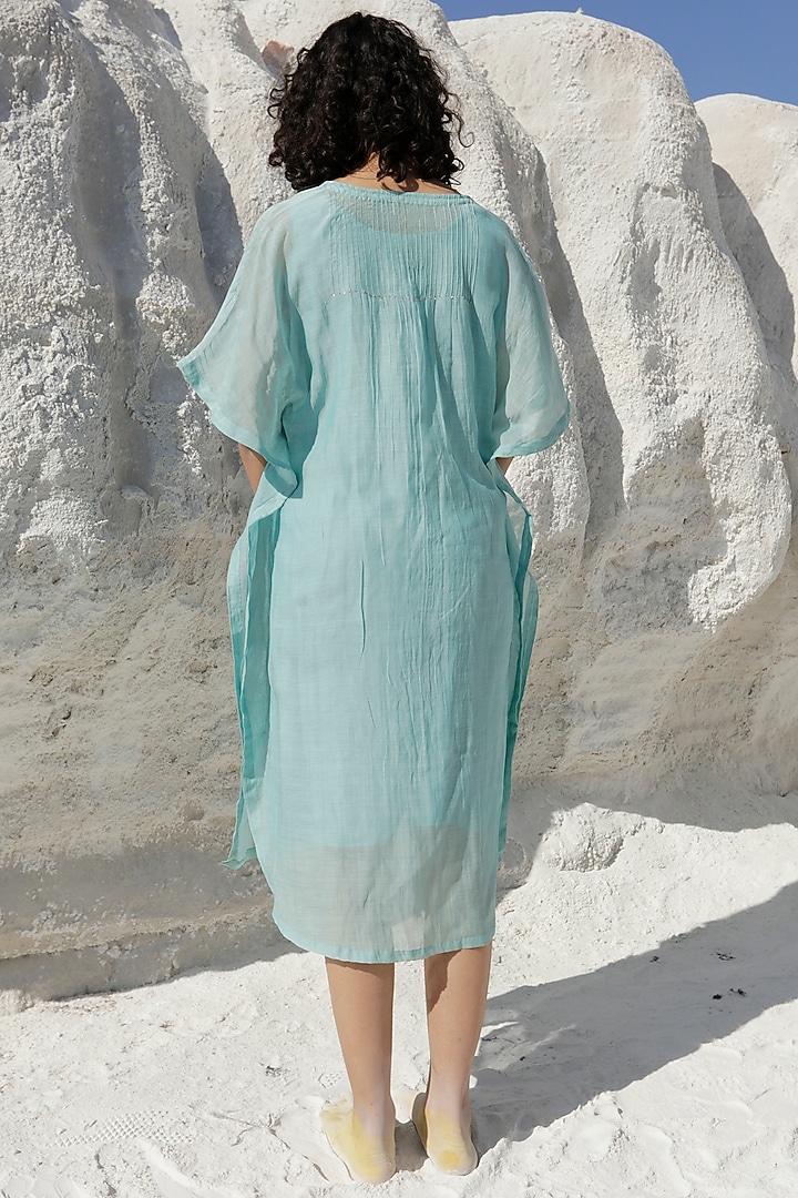 Turquoise Chanderi Embroidered Kaftan  by TATWA at Pernia's Pop Up Shop