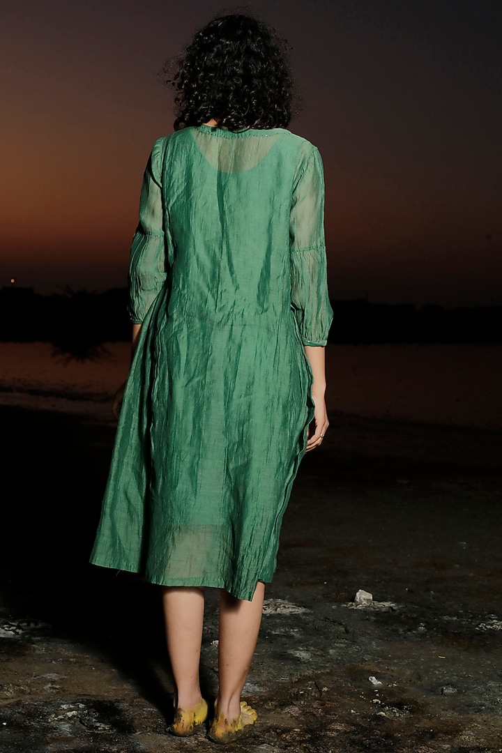 Emerald Green Chanderi Embroidered Summer Dress  by TATWA at Pernia's Pop Up Shop