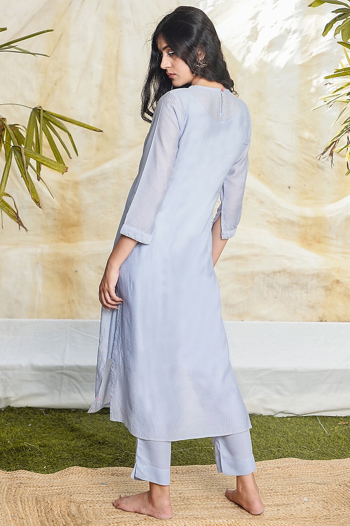 Powder Blue Chanderi Embroidered Kurta Set by TATWA at Pernia's Pop Up Shop