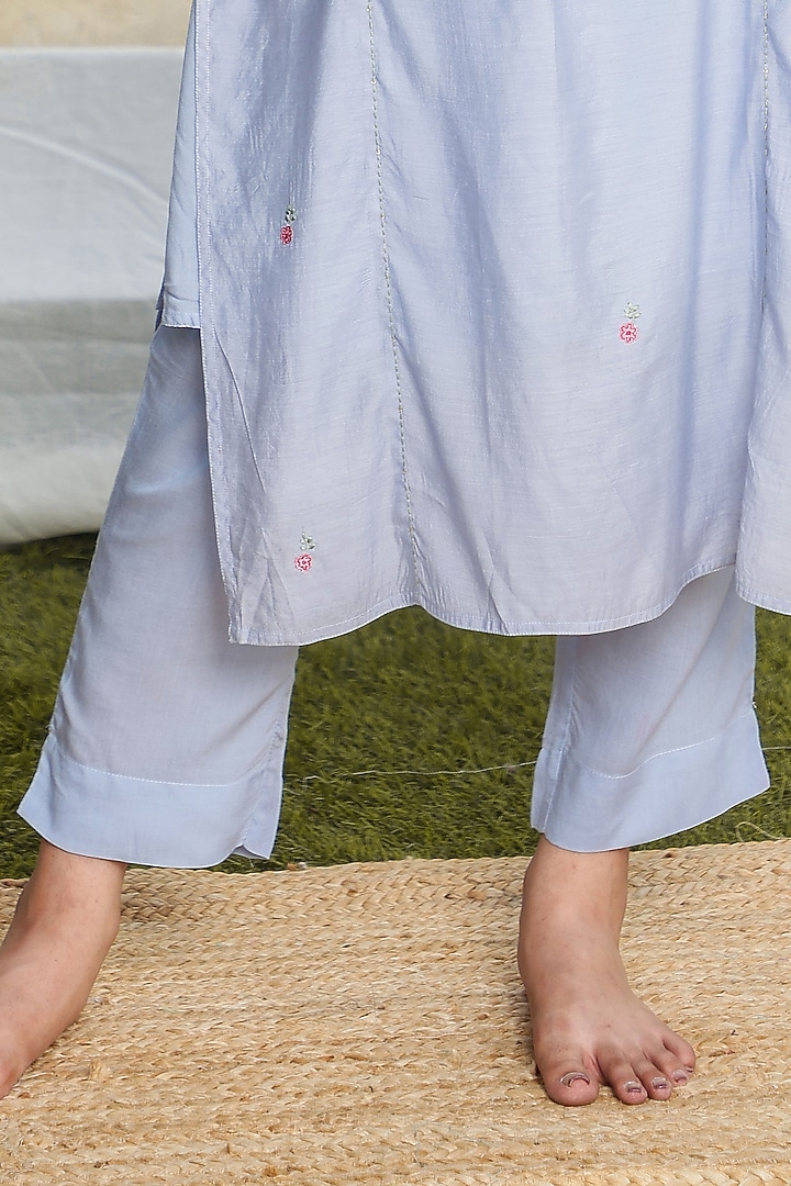 Powder Blue Chanderi Embroidered Kurta Set by TATWA at Pernia's Pop Up Shop