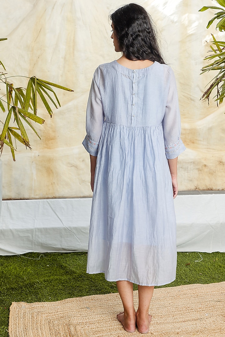 Powder Blue Chanderi Embroidered Tiered Summer Dress  by TATWA at Pernia's Pop Up Shop