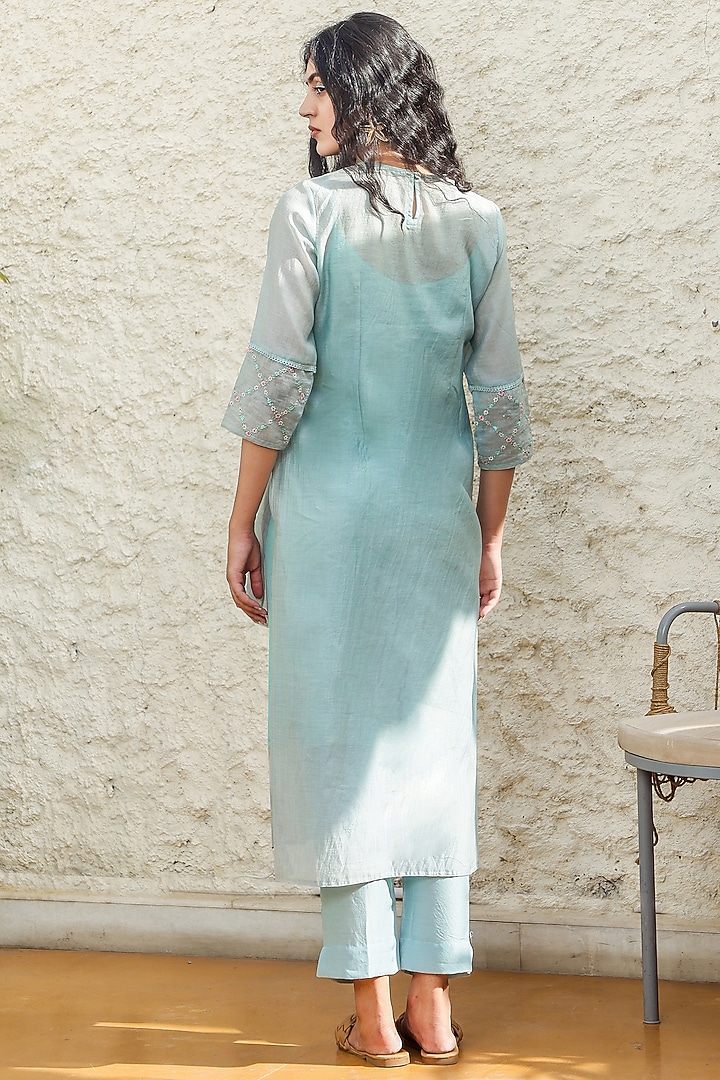 Mint Green Kurta Chanderi Embroidered Kurta Set by TATWA at Pernia's Pop Up Shop