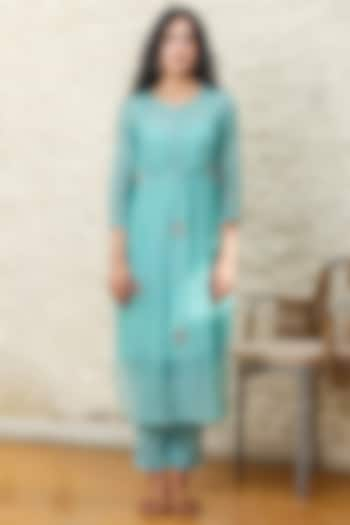 Mint Blue Chanderi Embroidered Kurta Set by TATWA at Pernia's Pop Up Shop