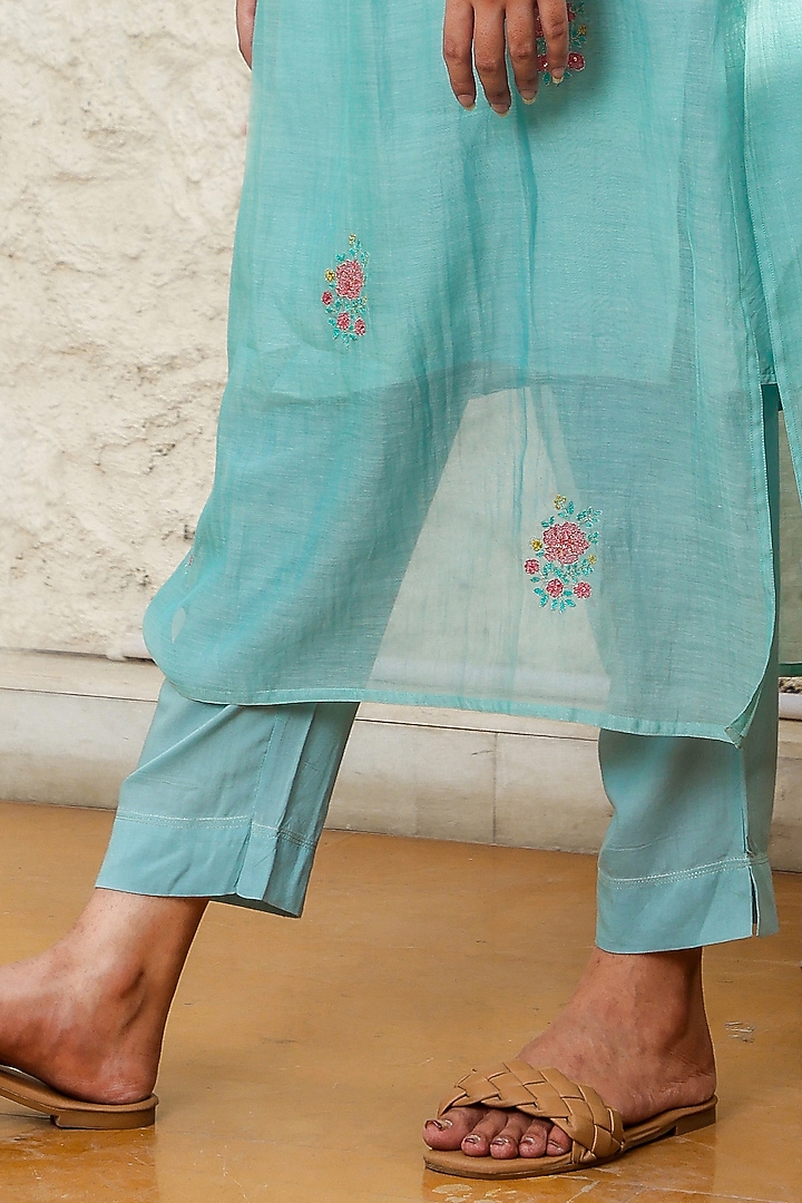 Mint Blue Chanderi Embroidered Kurta Set by TATWA at Pernia's Pop Up Shop