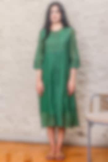 Emerald Green Chanderi Embroidered Summer Dress by TATWA at Pernia's Pop Up Shop