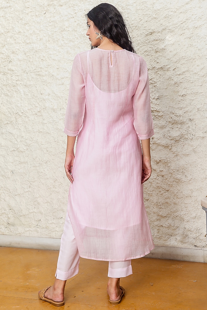 Blush Pink Chanderi Embroidered Kurta Set by TATWA at Pernia's Pop Up Shop
