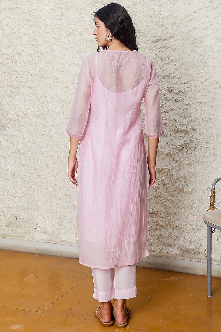 Blush Pink Chanderi Embroidered Kurta Set by TATWA at Pernia's Pop Up Shop
