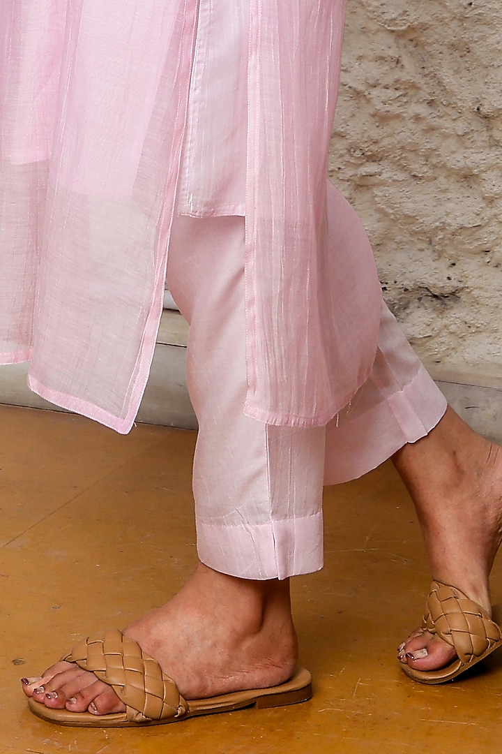 Blush Pink Chanderi Embroidered Kurta Set by TATWA at Pernia's Pop Up Shop