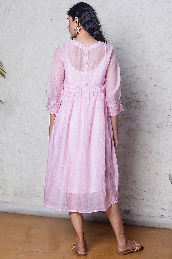 Blush Pink Chanderi Embroidered Summer Dress by TATWA at Pernia's Pop Up Shop