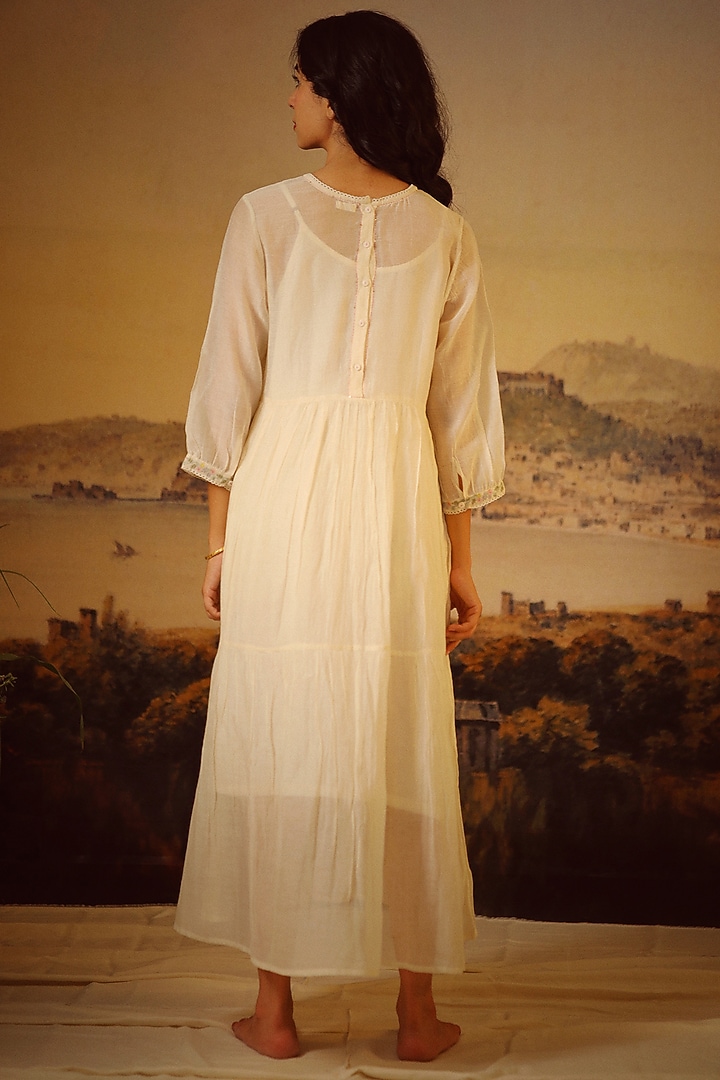 Ivory Handloom Chanderi Embroidered Summer Dress by TATWA at Pernia's Pop Up Shop