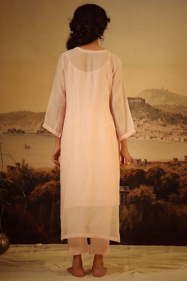 Pink Handloom Chanderi Embroidered Kurta Set by TATWA at Pernia's Pop Up Shop