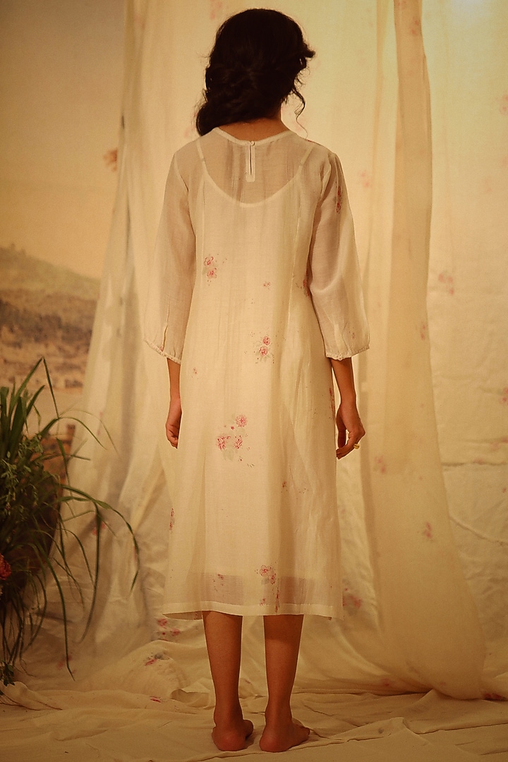 White Handloom Chanderi Printed & Embroidered Summer Dress by TATWA at Pernia's Pop Up Shop