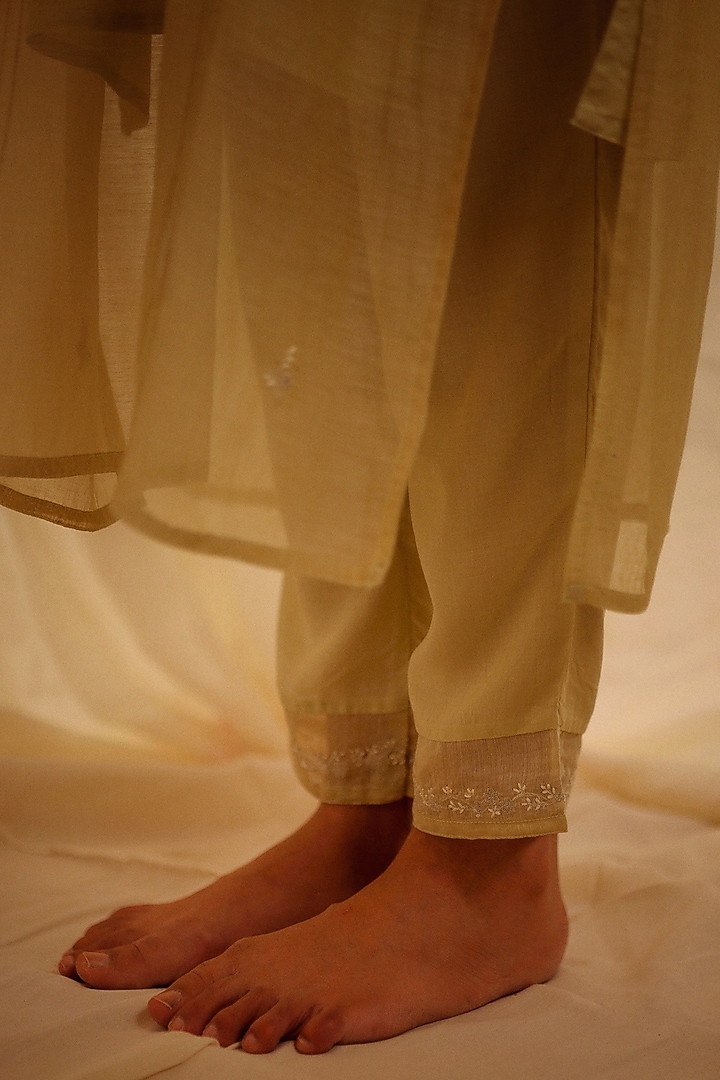 Sage Green Handloom Chanderi Embroidered Kurta Set by TATWA at Pernia's Pop Up Shop