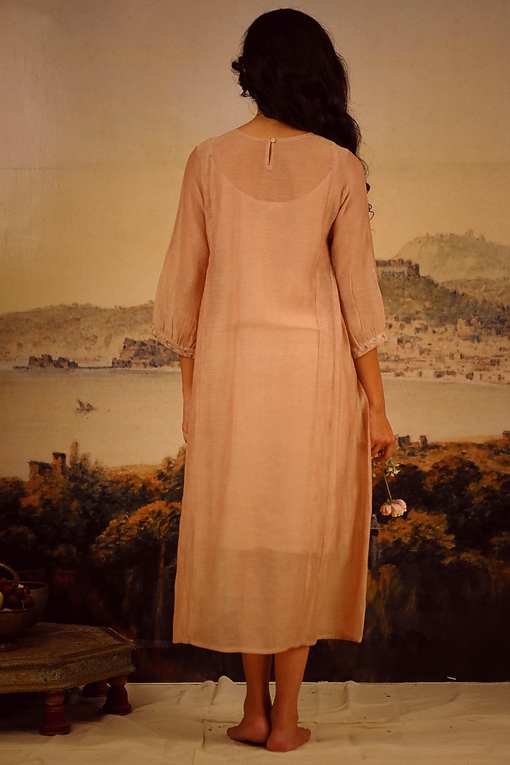 Coffee Brown Handloom Chanderi Embroidered Summer Dress by TATWA at Pernia's Pop Up Shop