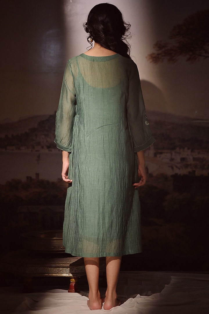 Green Fine Chanderi Summer Dress by TATWA at Pernia's Pop Up Shop