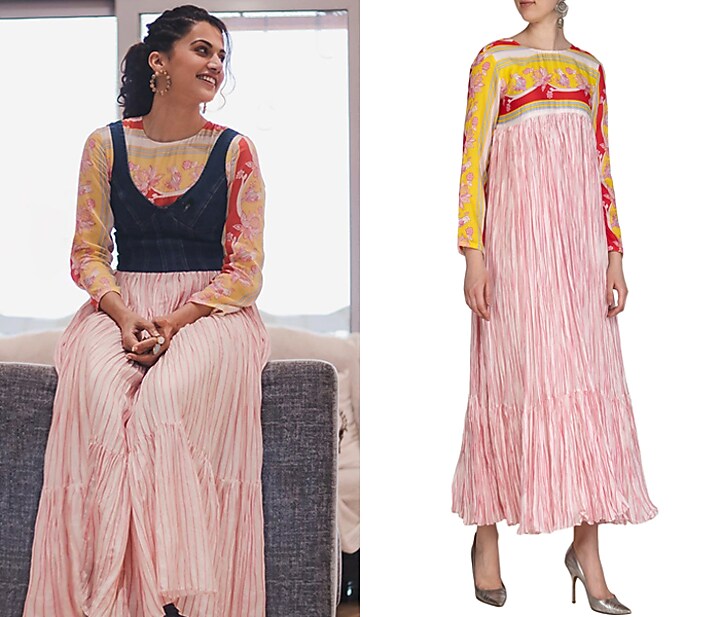 Yellow & Pink Printed Crushed Maxi Vacation Dress by Swati Vijaivargie at Pernia's Pop Up Shop