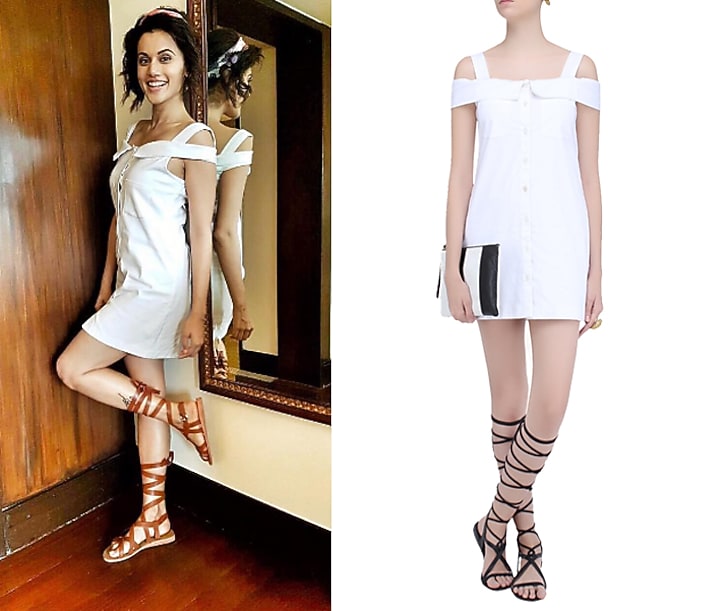 Ivory cold shoulder shirt dress available only at Pernia's Pop Up Shop.