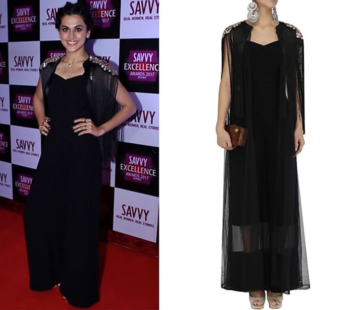 Black jumpsuit and embroidered cape set available only at Pernia's Pop Up Shop.