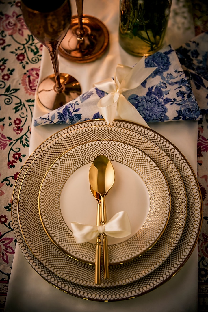 Gold & White Bone China Plate Set by Table Manners
