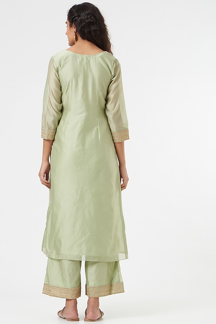 Pistachio Green Embroidered Kurta Set by POULI at Pernia's Pop Up Shop