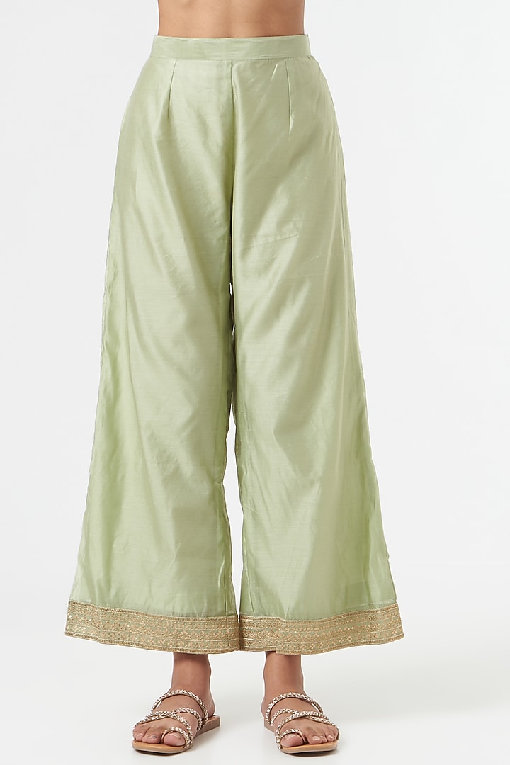 Pistachio Green Embroidered Kurta Set by POULI at Pernia's Pop Up Shop