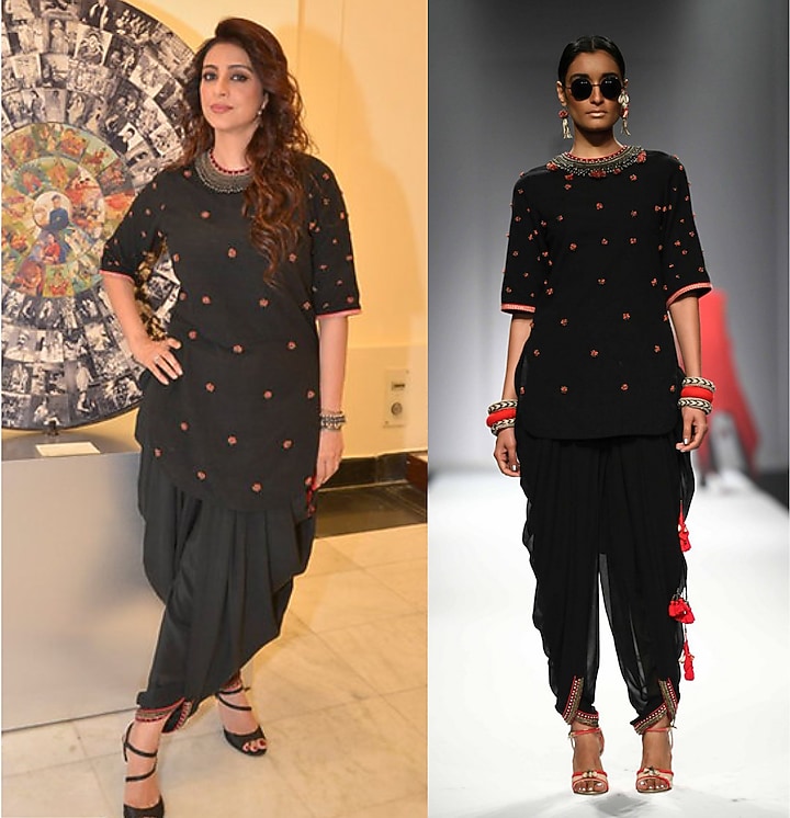 Black peppercorn embroidered backless kurta with jodhpuri pants available only at Pernia's Pop Up Shop.