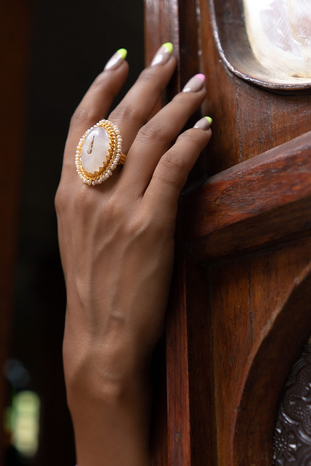 Moonstone pearl ring hot sale