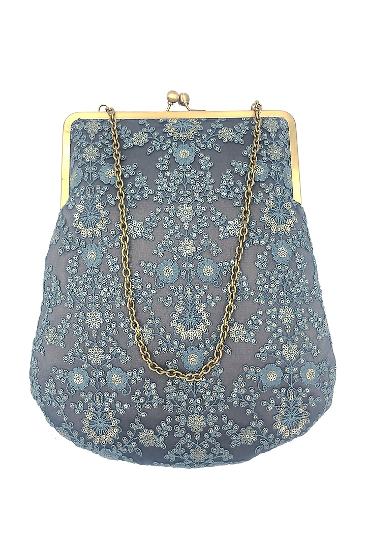 Grey & Blue Embroidered Purse by That Gypsy