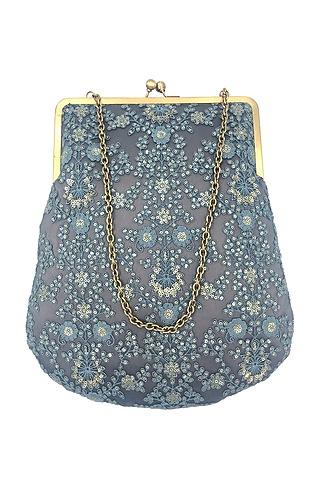 Grey & Blue Embroidered Purse by That Gypsy