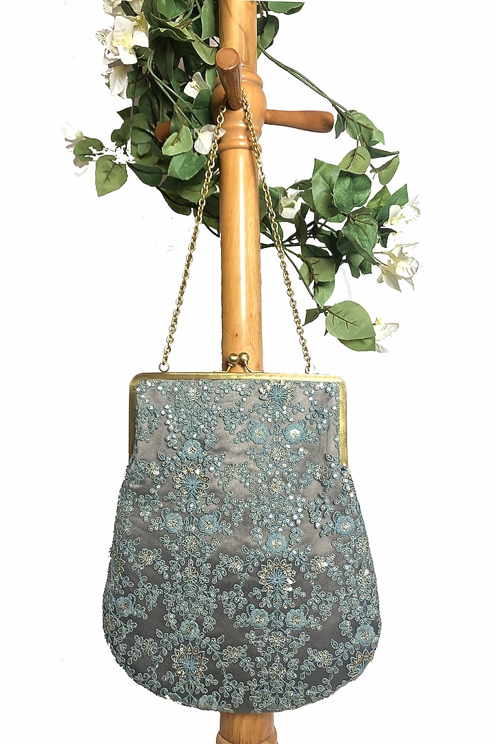 Grey & Blue Embroidered Purse by That Gypsy at Pernia's Pop Up Shop