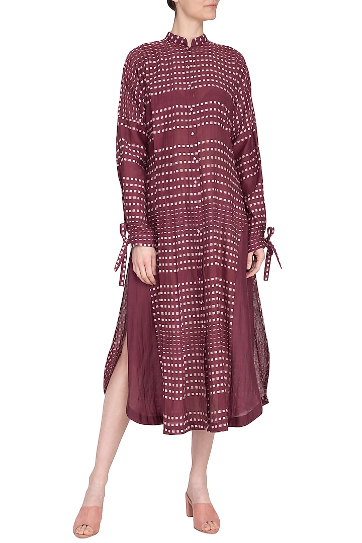 Plum and off white chatai tunic by Tahweave at Pernia's Pop Up Shop