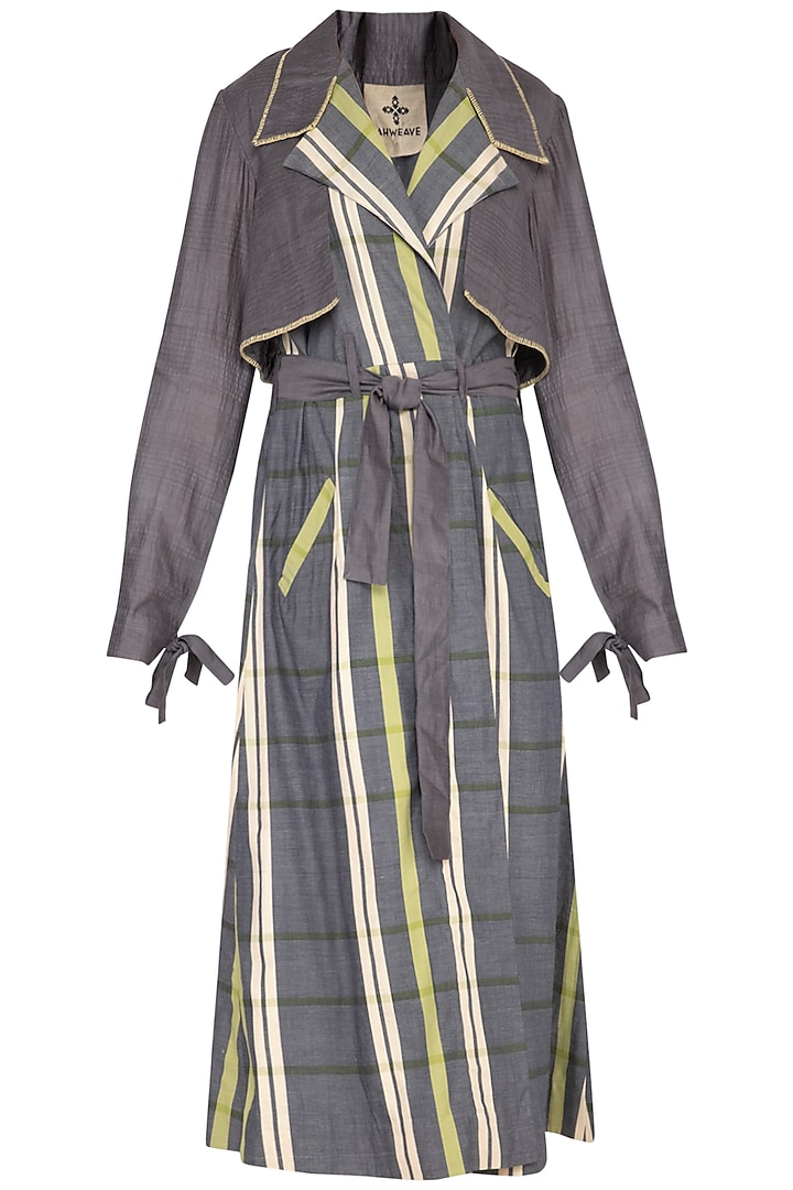 Green and grey checks trench coat by Tahweave