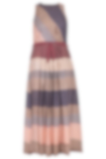 Multi colored striped pleated dress by Tahweave at Pernia's Pop Up Shop