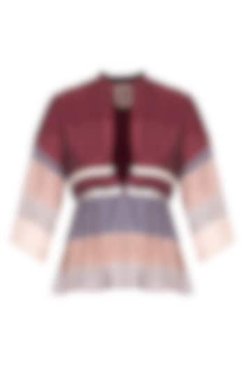 Multi colored striped pleated overlayer jacket by Tahweave