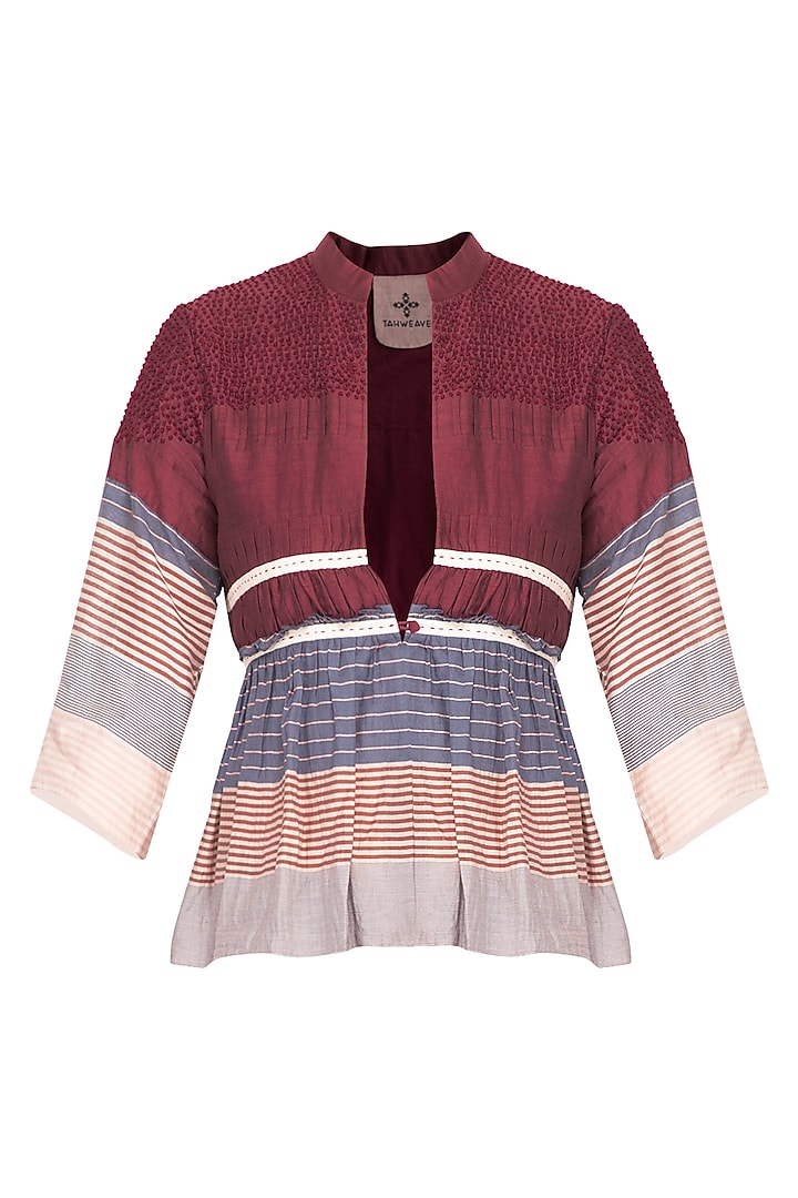 Multi colored striped pleated overlayer jacket by Tahweave