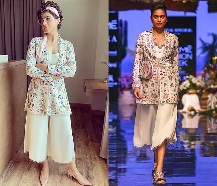 Chalk White Embroidered Jacket With Bustier & Pants by Payal Singhal at Pernia's Pop Up Shop