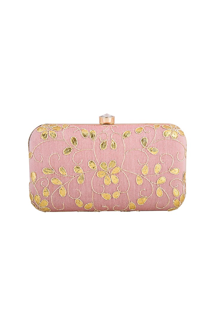 Light Pink & Gold Embroidered Clutch by Tarini Nirula