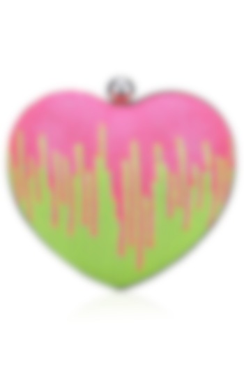 Pink and Green Sequinned Heart Shape Lovespell Sparkle Clutch by Tarini Nirula