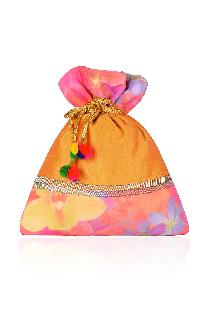 Yellow And Pink "Floret Pouche" Potli Bag by Tarini Nirula