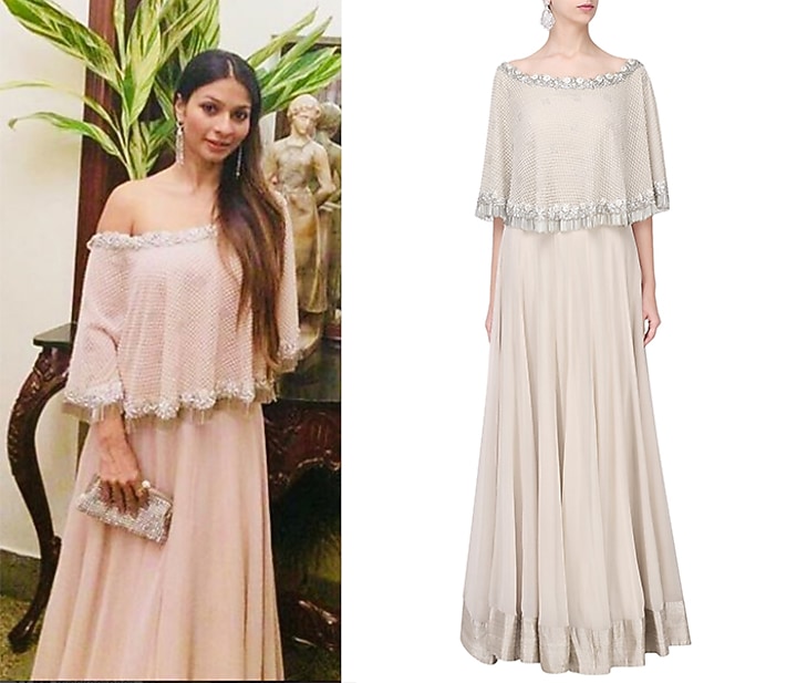 Nude zardozi embroidered cape with lehenga set available only at Pernia's Pop Up Shop.
