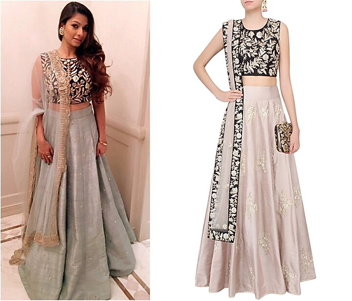 Black and stone color nagmeh style lehenga set available only at Pernia's Pop Up Shop.