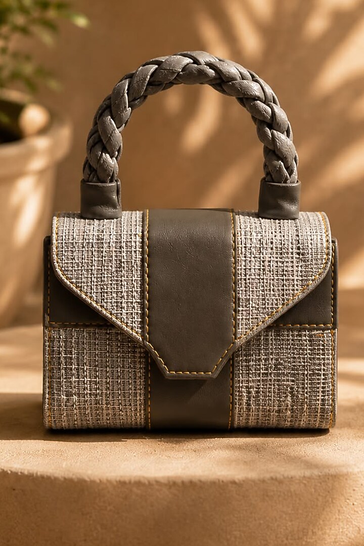 Gunmetal Grey Jute Braided Clutch by TAN Studio at Pernia's Pop Up Shop