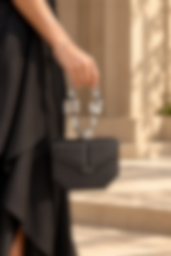 Black Vegan Leather Embellished Clutch by TAN Studio at Pernia's Pop Up Shop