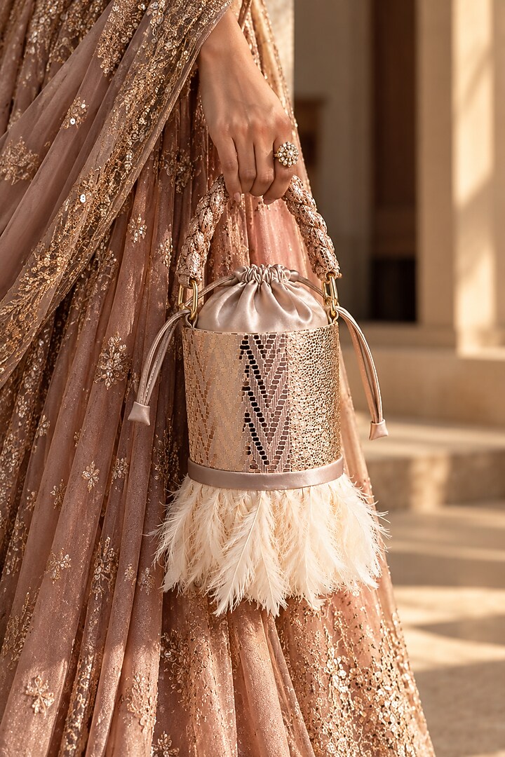 Rose Gold Vegan Leather Textured Bucket Bag by TAN Studio at Pernia's Pop Up Shop