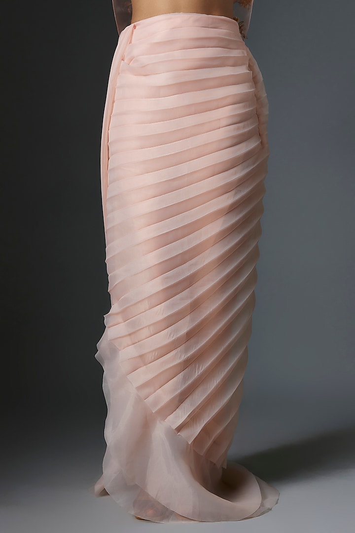 Peach Organza Pleated Skirt Set by Tanieya Khanuja at Pernia's Pop Up Shop