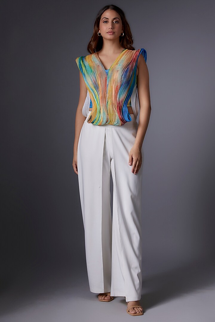 White Imported Crepe Straight Pants by Tanieya Khanuja at Pernia's Pop Up Shop