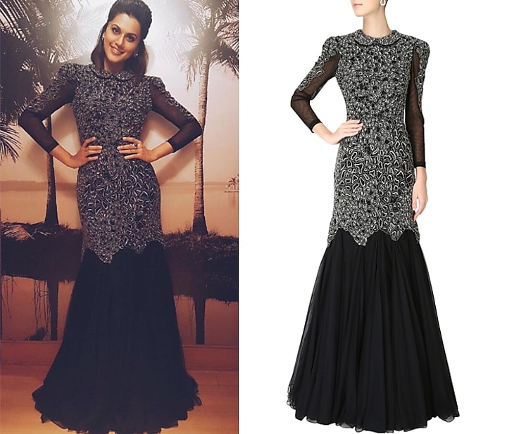 Black textured embroidered mermaid gown available only at Pernia's Pop Up Shop.