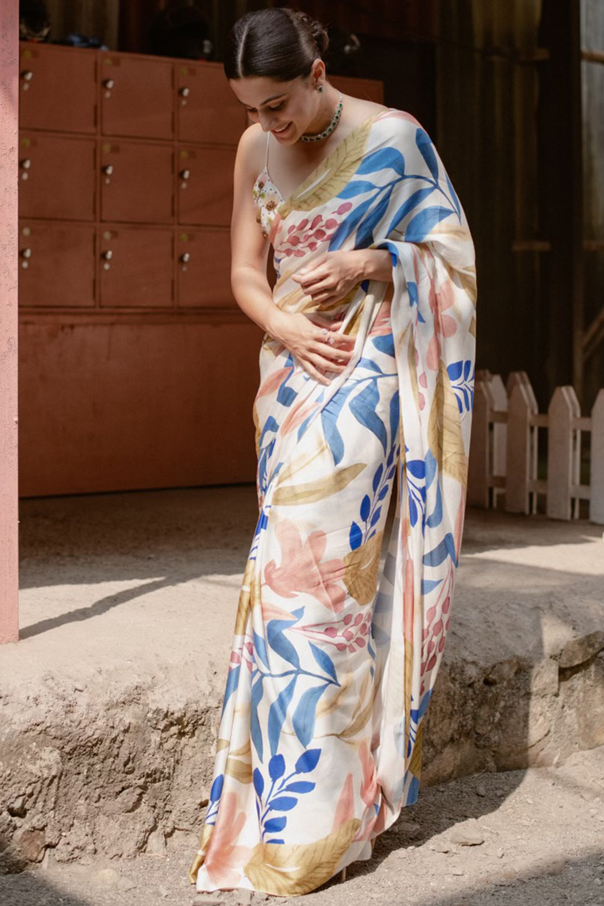 White Modal Satin Festive Saree Set by House of Hiya at Pernia's Pop Up Shop