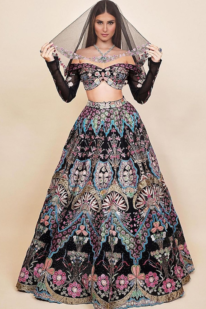 Black Embellished Lehenga Set by Aisha Rao